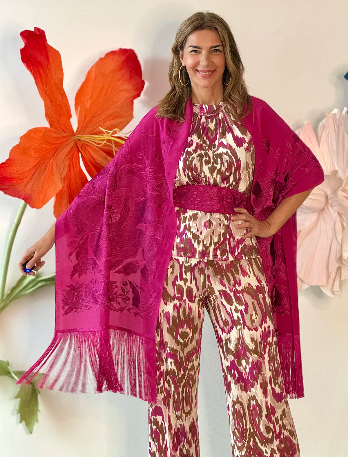 Pantalón palazzo soft Ikat buganvilla