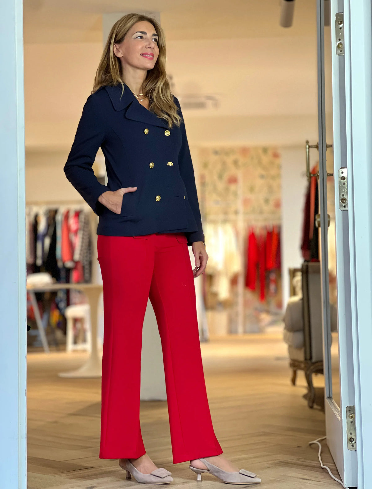Chaqueta cruzada punto chic marino