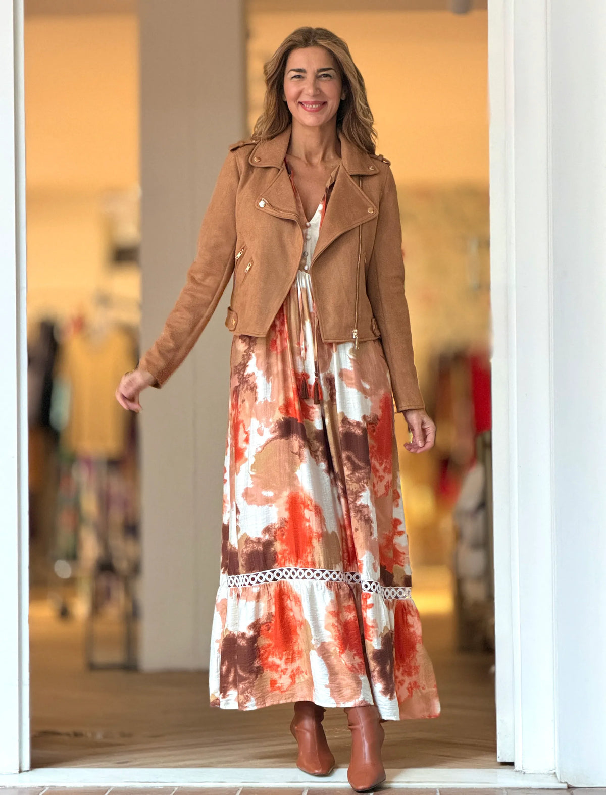 Vestido boho fluido naranja terracota ideal