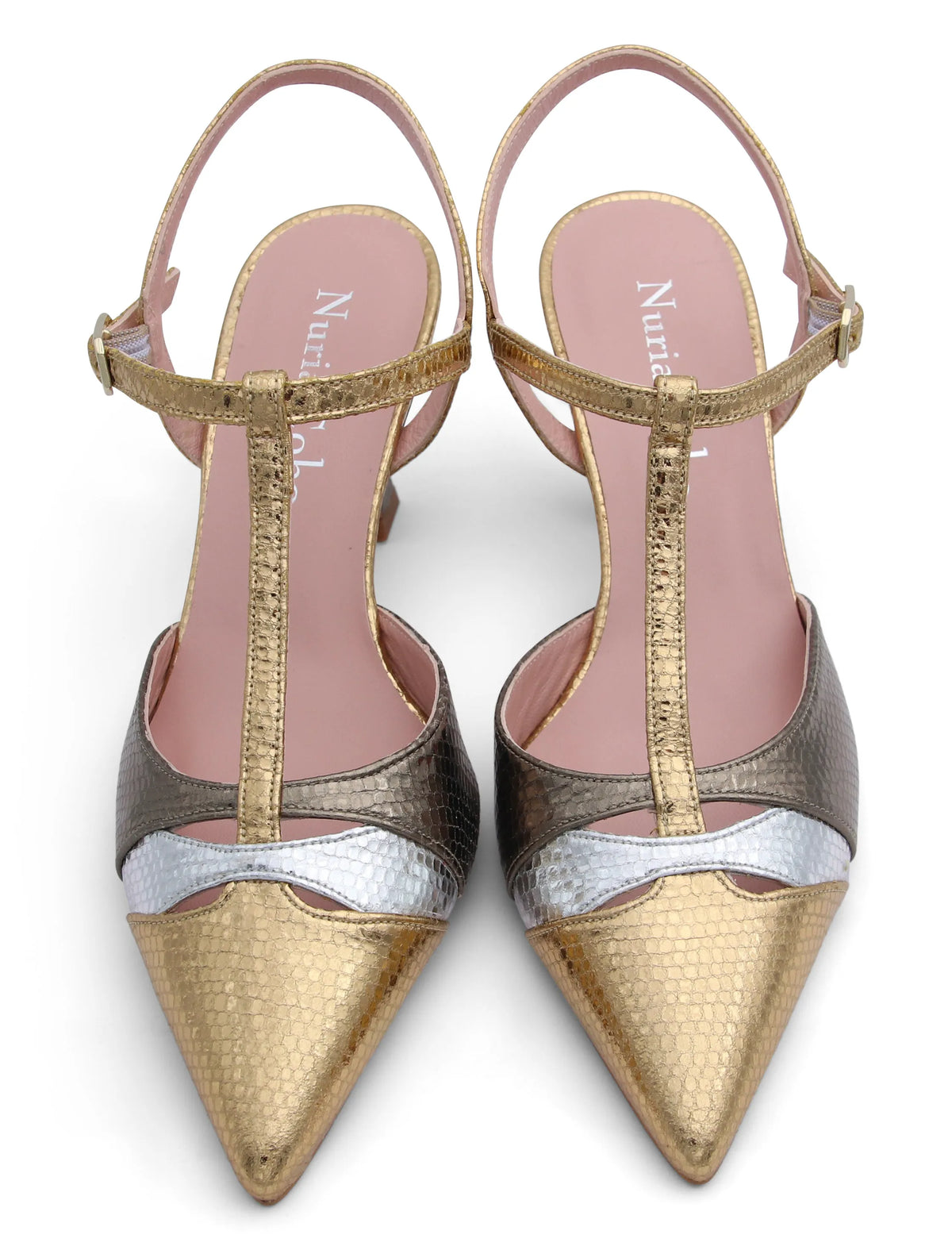 Zapato de salón de tacón medio metalizado Francine