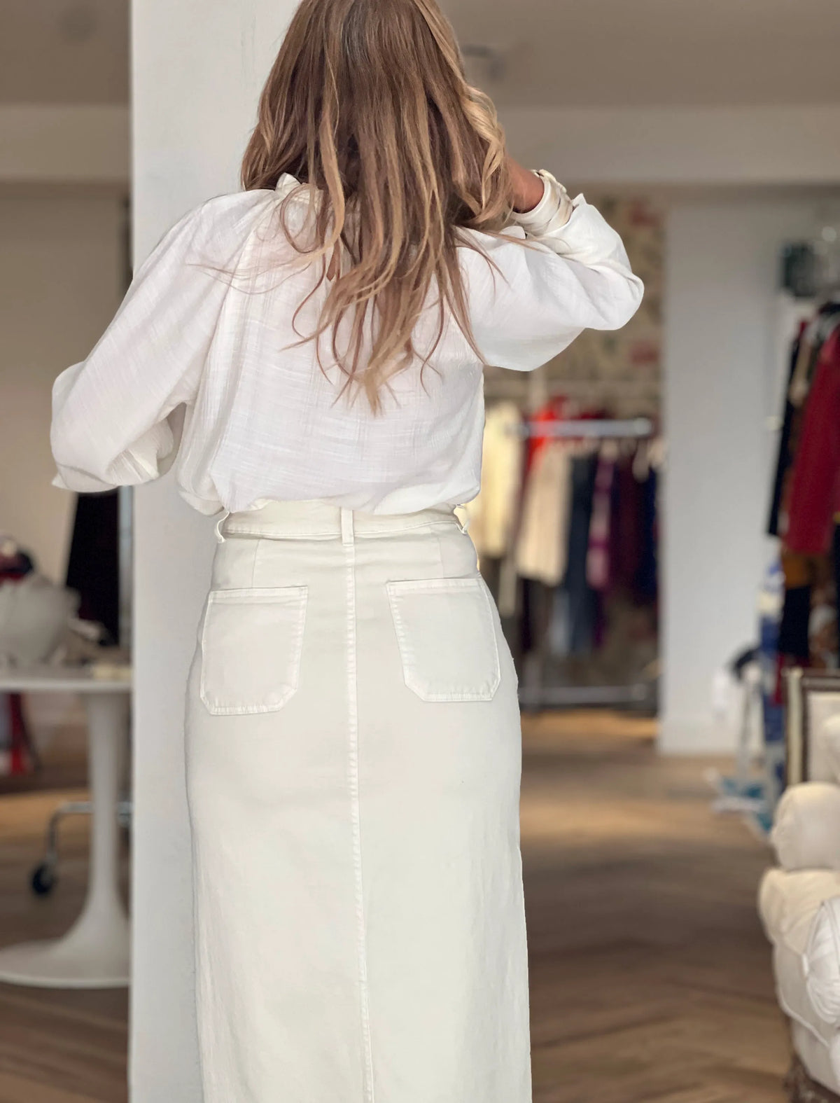 Falda denim colour cream