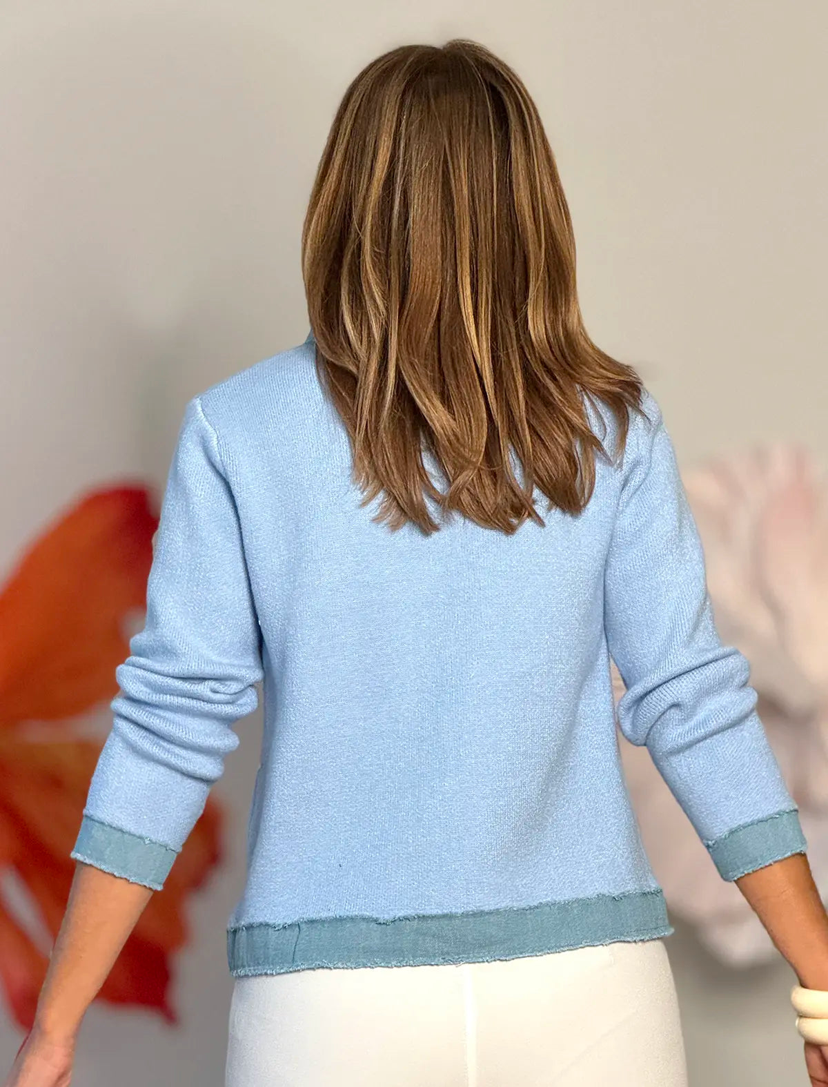 Chaqueta de punto celeste botones
