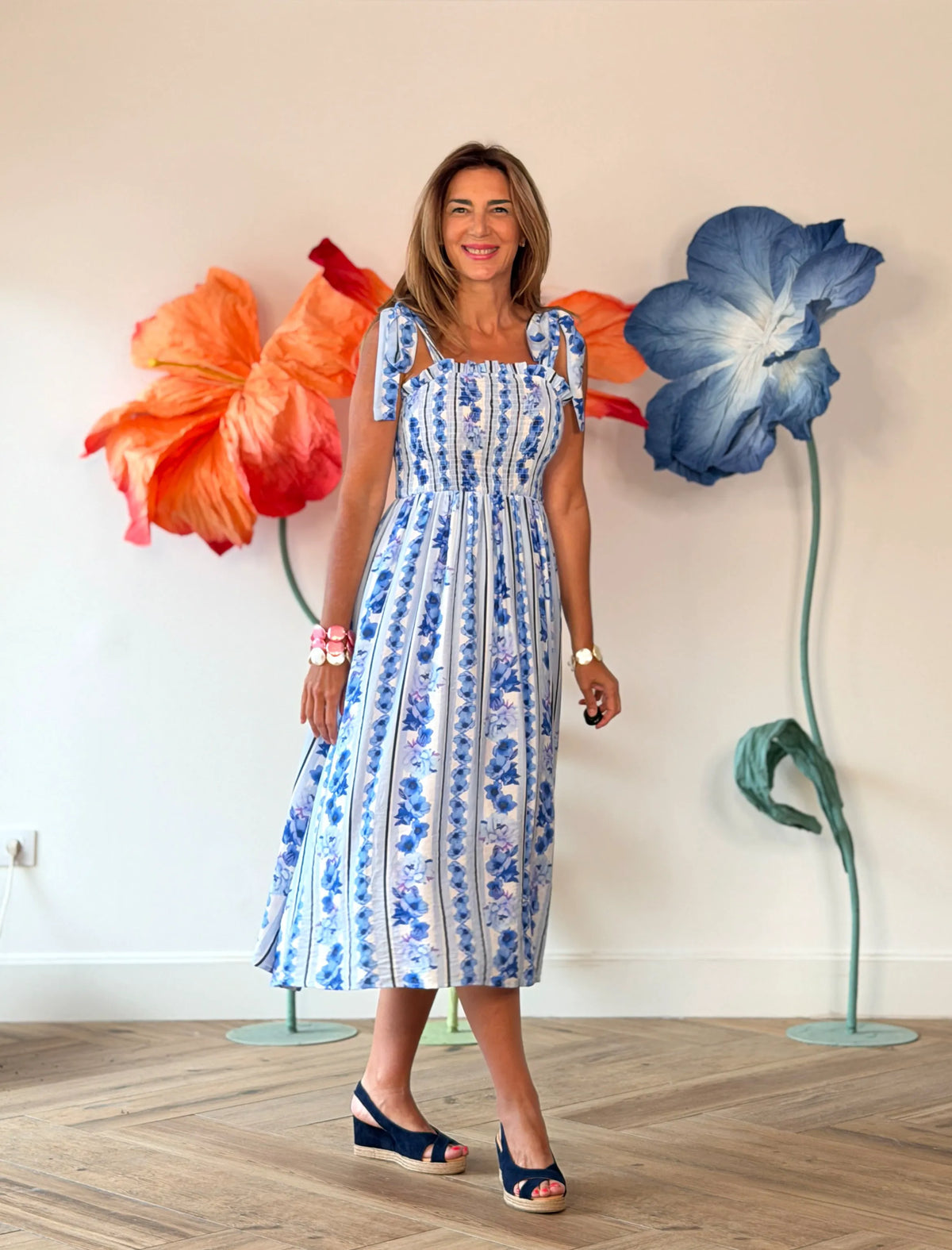 Vestido azul tirantes lazo chic