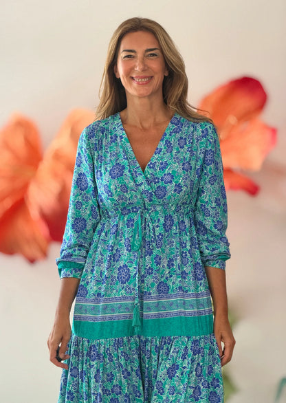 Vestido largo boho estampado azul