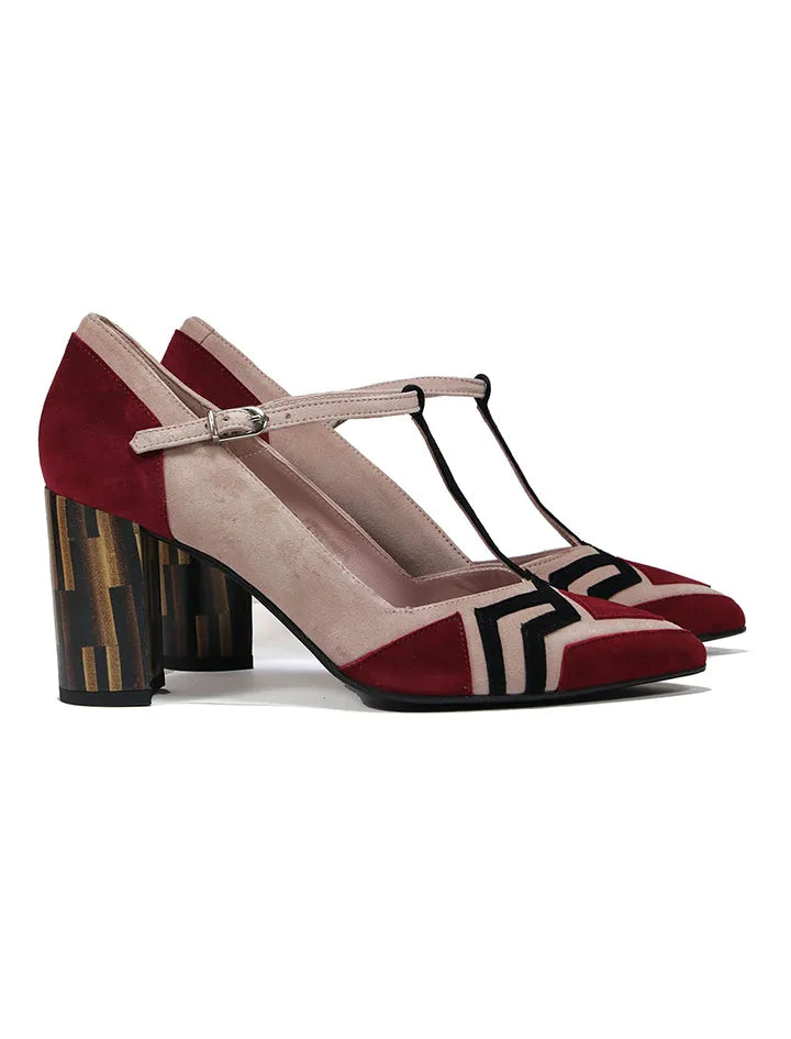 Zapato Salón de Tacón Ancho Maggie Burdeos
