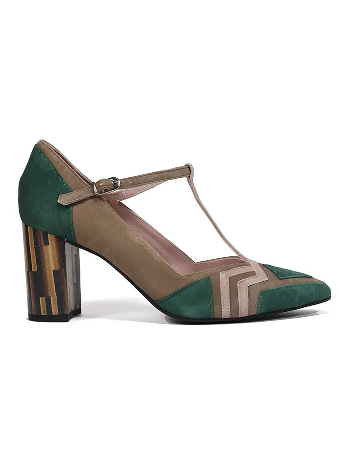 Zapato Salón de Tacón Ancho Maggie Verde