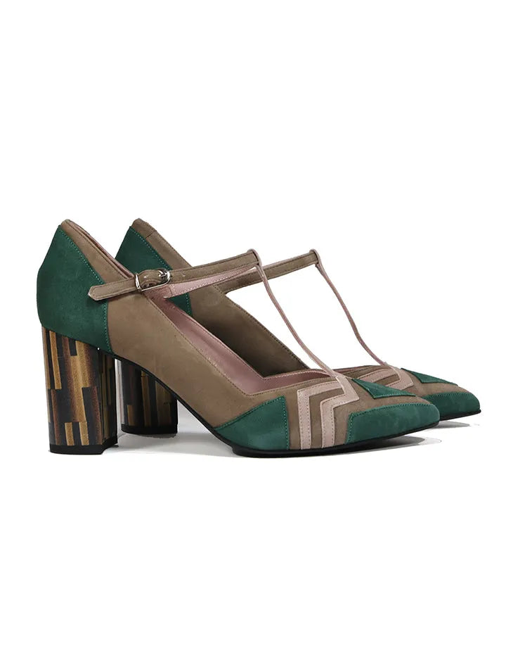 Zapato Salón de Tacón Ancho Maggie Verde