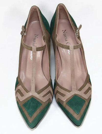 Zapato Salón de Tacón Ancho Maggie Verde