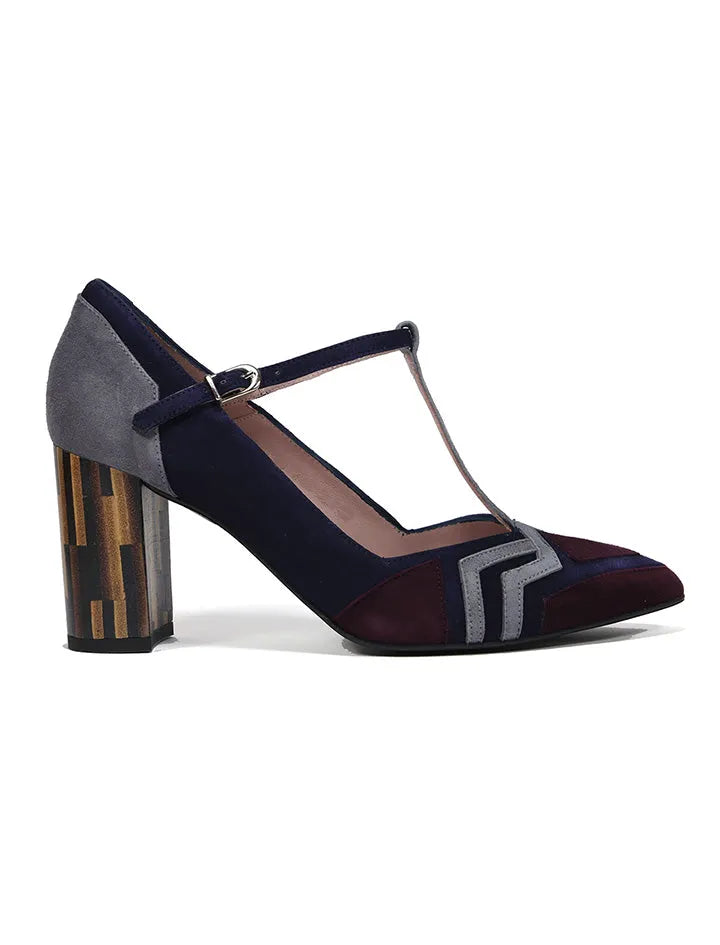 Zapato Salón de Tacón Ancho Maggie Marino