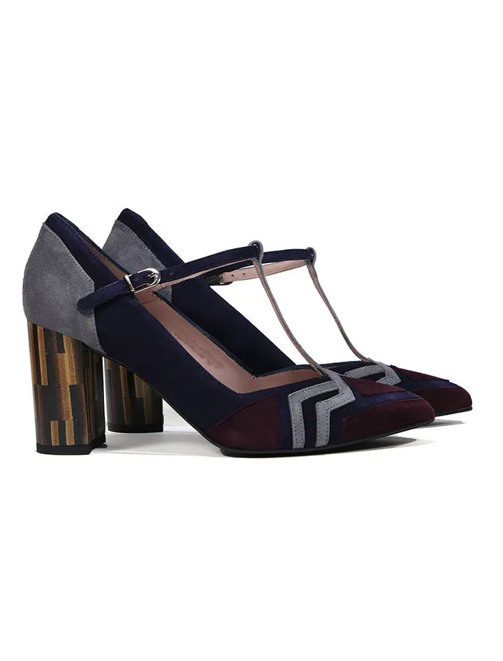 Zapato Salón de Tacón Ancho Maggie Marino