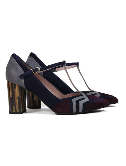 Zapato Salón de Tacón Ancho Maggie Marino
