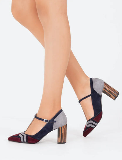 Zapato Salón de Tacón Ancho Maggie Marino