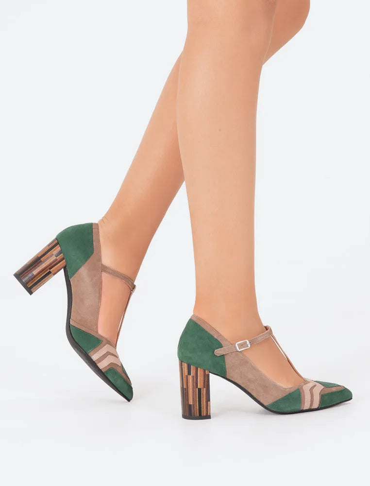 Zapato Salón de Tacón Ancho Maggie Verde