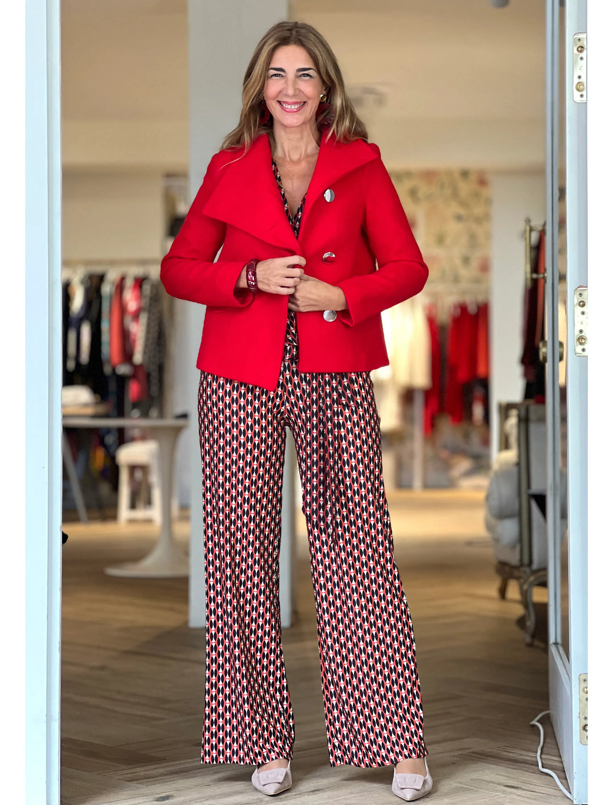 Chaqueta supersuave de botones roja
