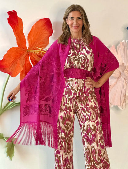 Top favorecedor y Pantalón palazzo soft Ikat buganvilla