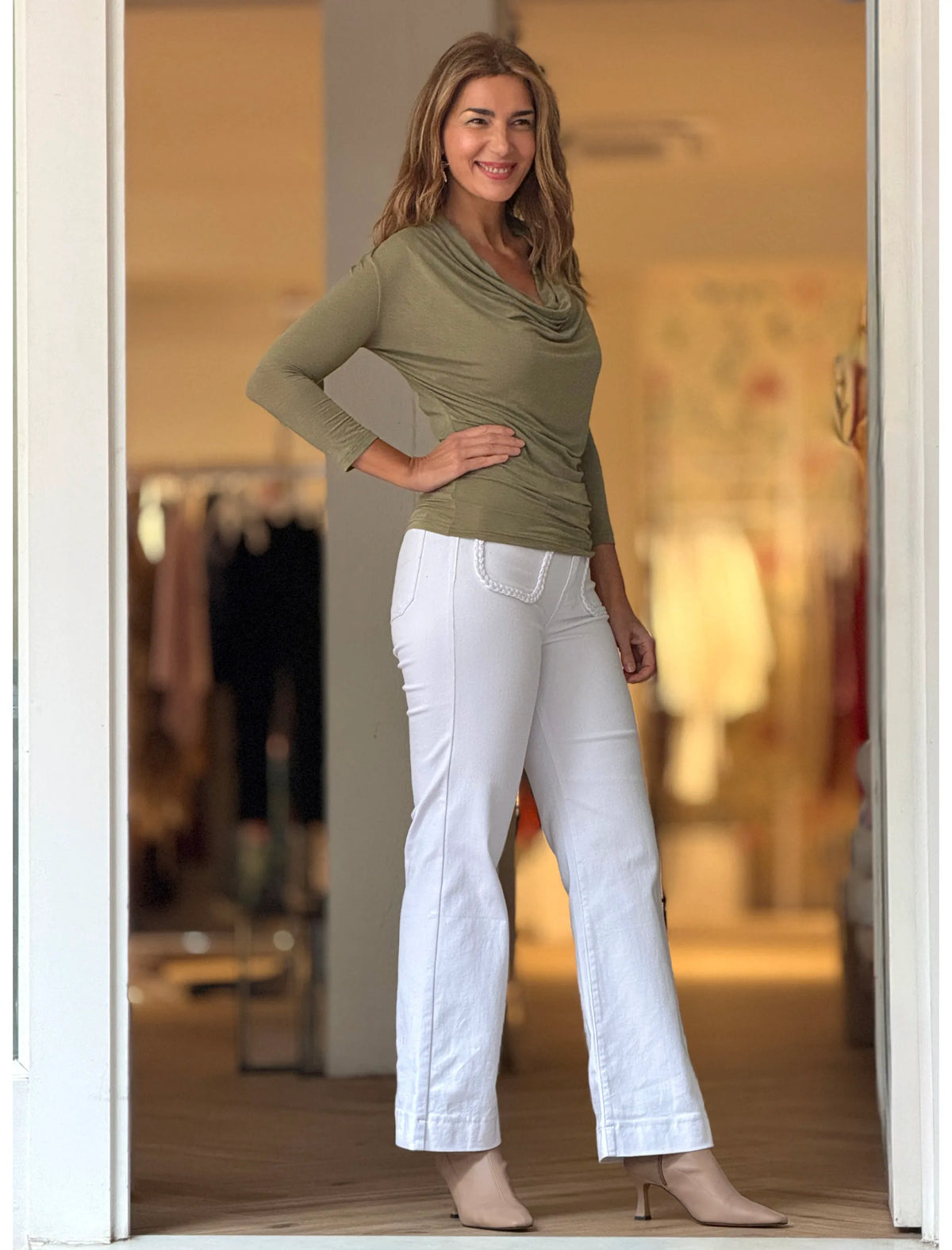 Pantalón vaquero bolsillos trenzados Blanco