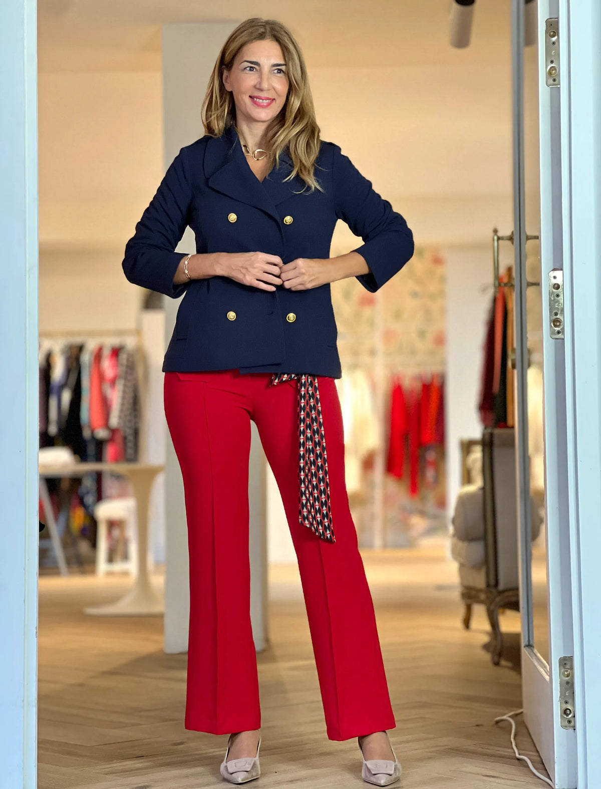 Chaqueta cruzada punto chic marino