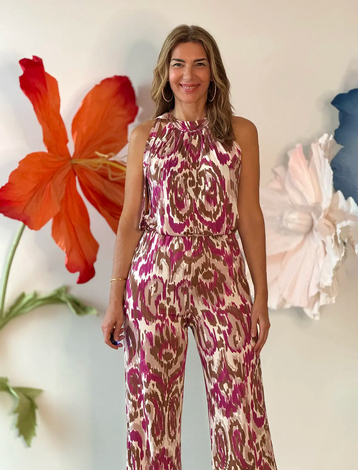 Pantalón palazzo soft Ikat buganvilla