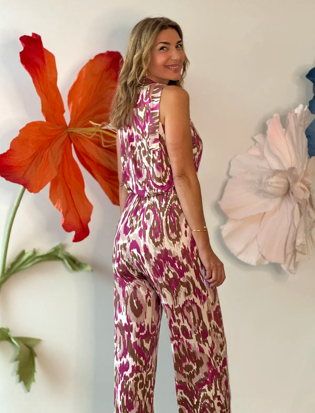Pantalón palazzo soft Ikat buganvilla
