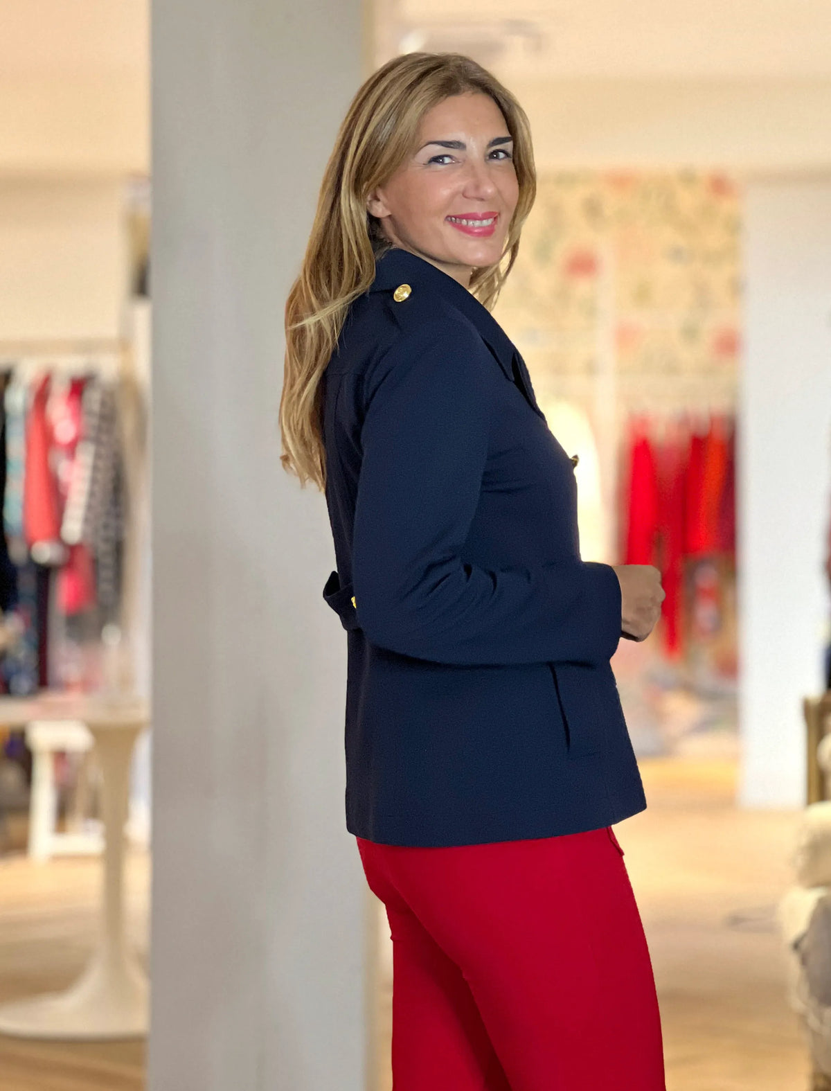 Chaqueta cruzada punto chic marino