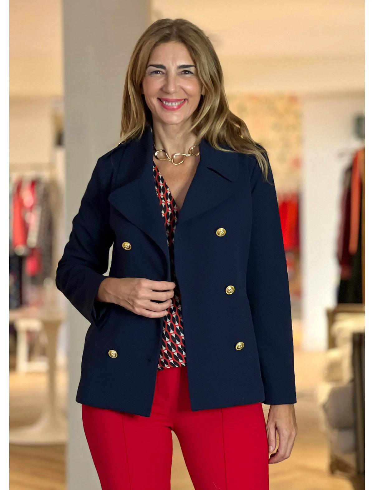 Chaqueta cruzada punto chic marino