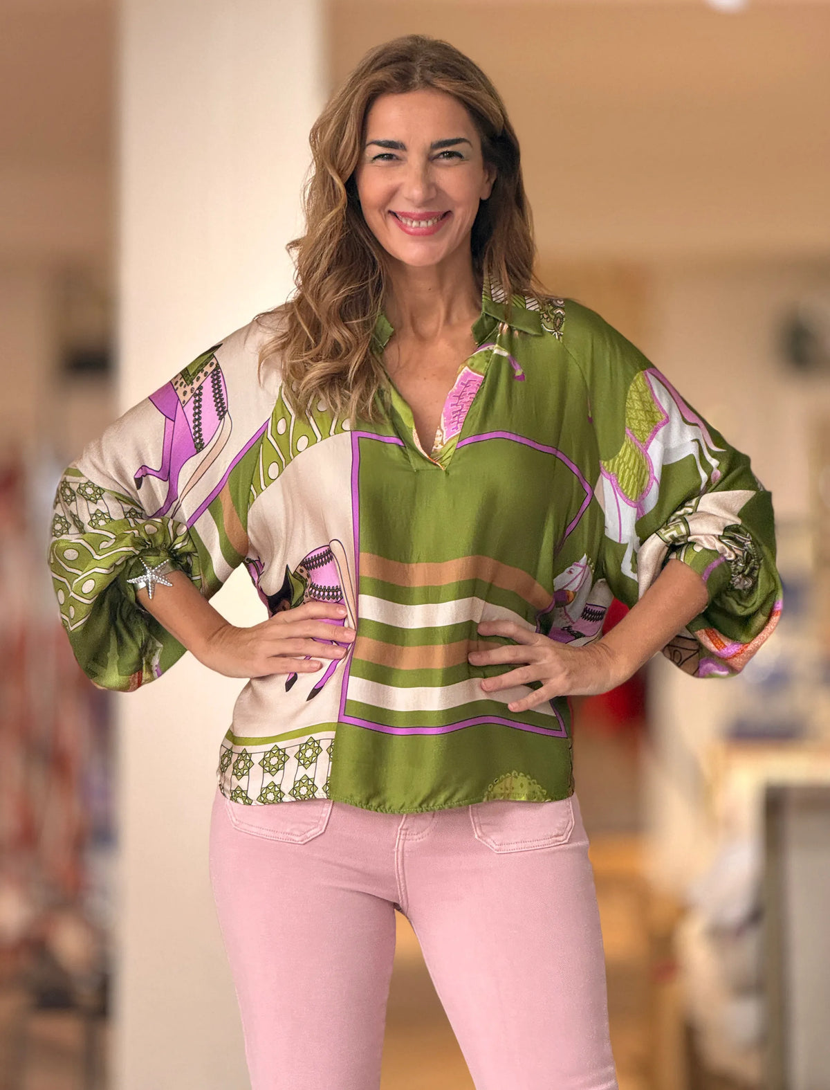 Pantalón vaquero rosa elástico