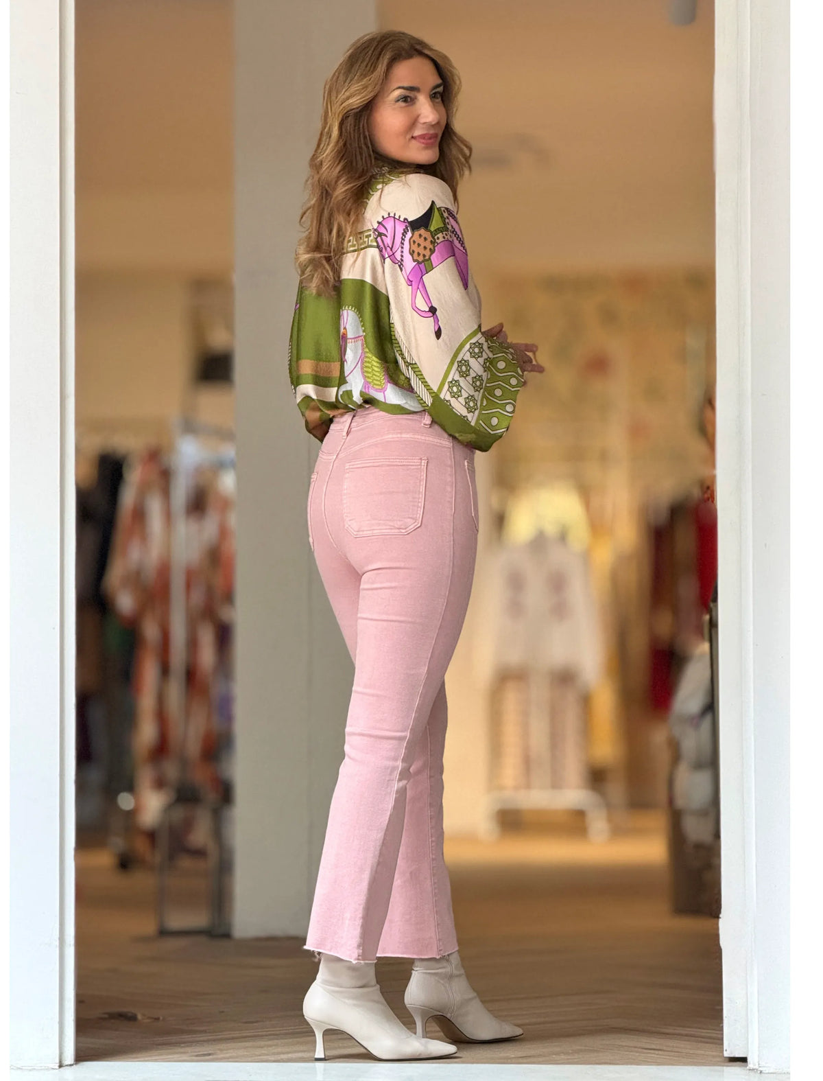 Pantalón vaquero rosa elástico
