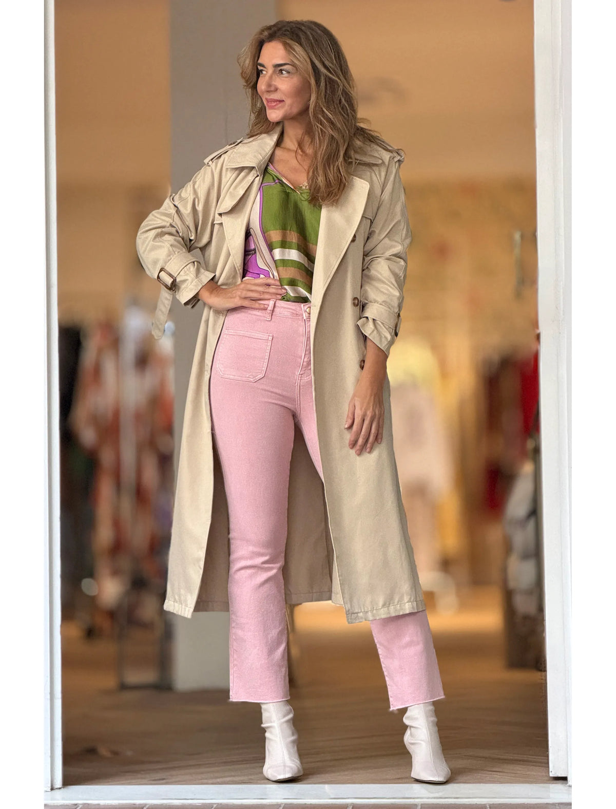 Pantalón vaquero rosa elástico