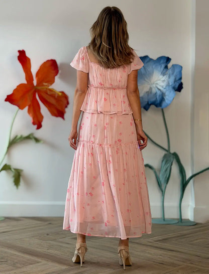 Falda larga boho romantic rosa