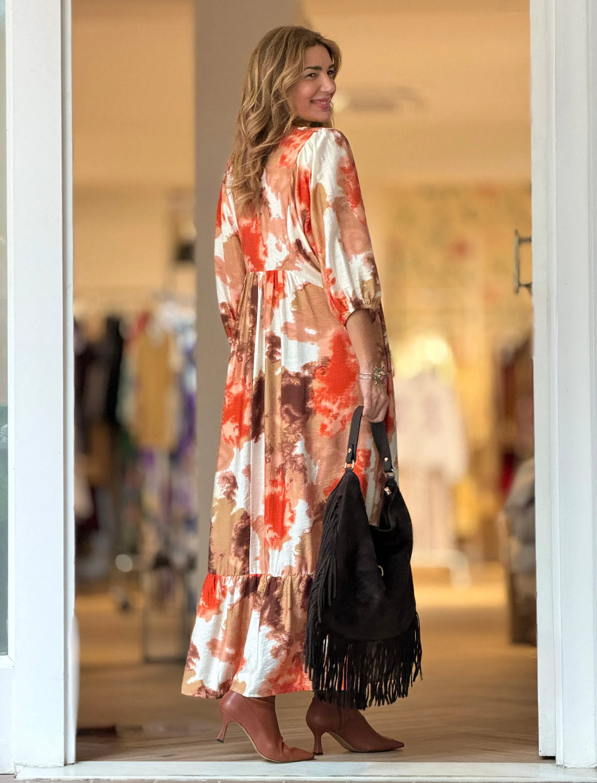Vestido boho fluido naranja terracota ideal