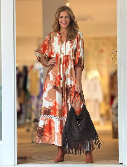 Vestido boho fluido naranja terracota ideal