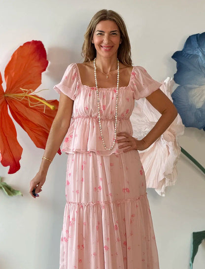 Falda larga boho romantic rosa