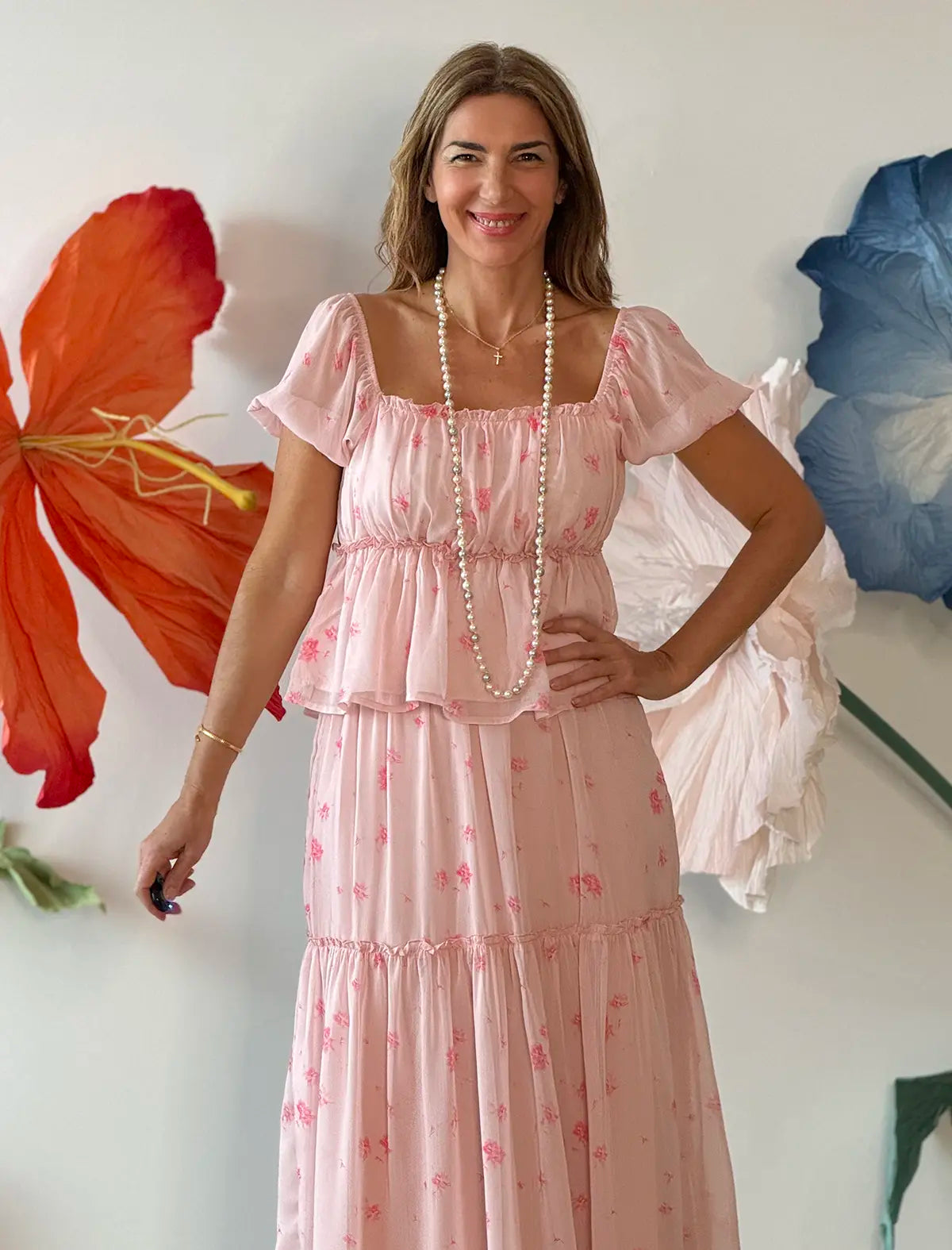 Blusa romántica gasa rosa