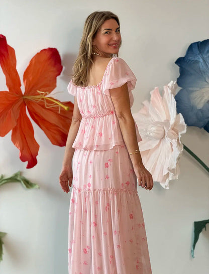 Camisa y falda larga boho rosa
