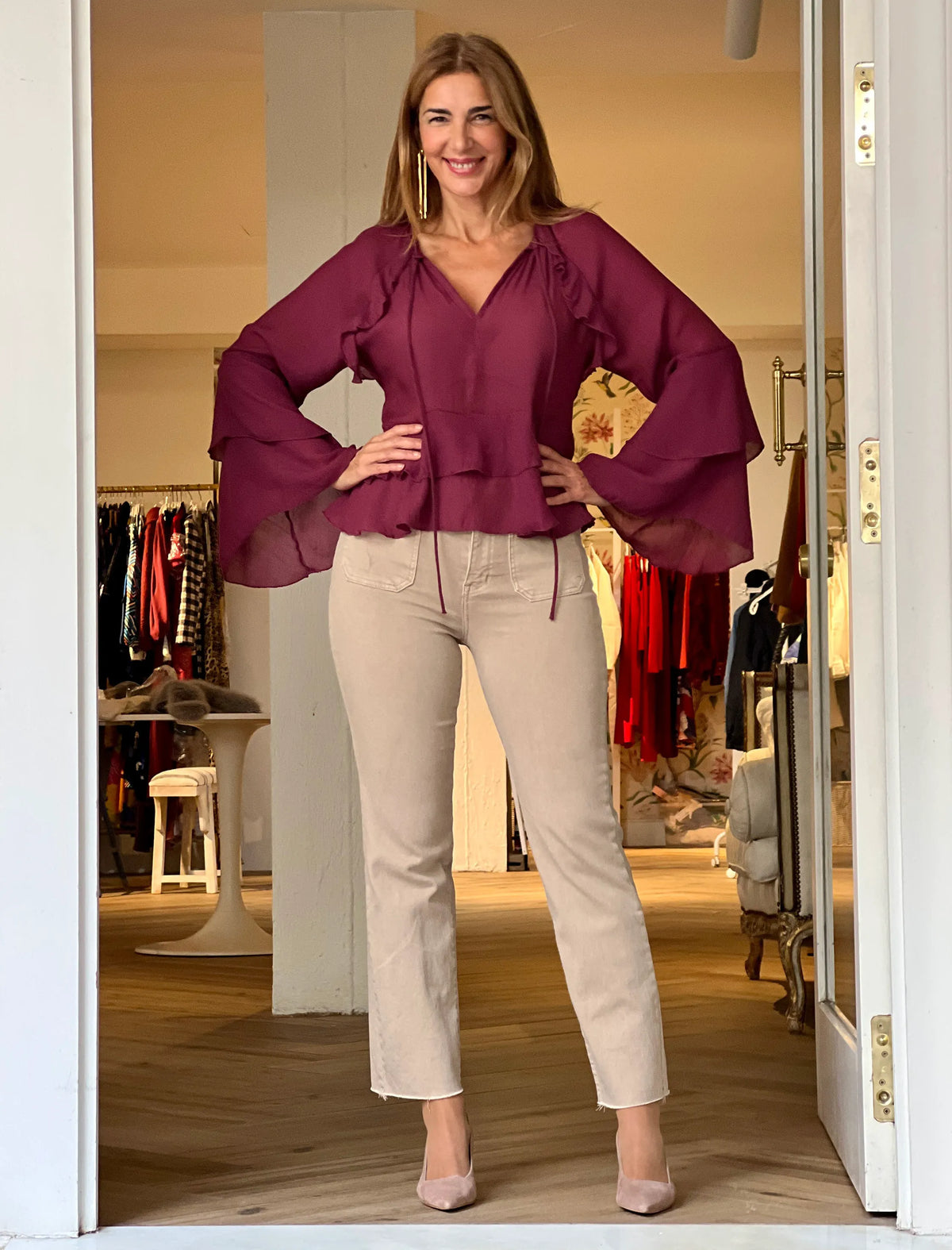 Camisa boho burdeos chic