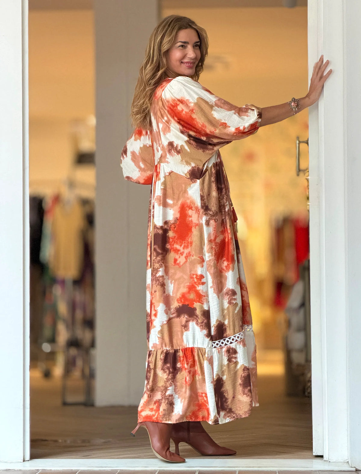 Vestido boho fluido naranja terracota ideal