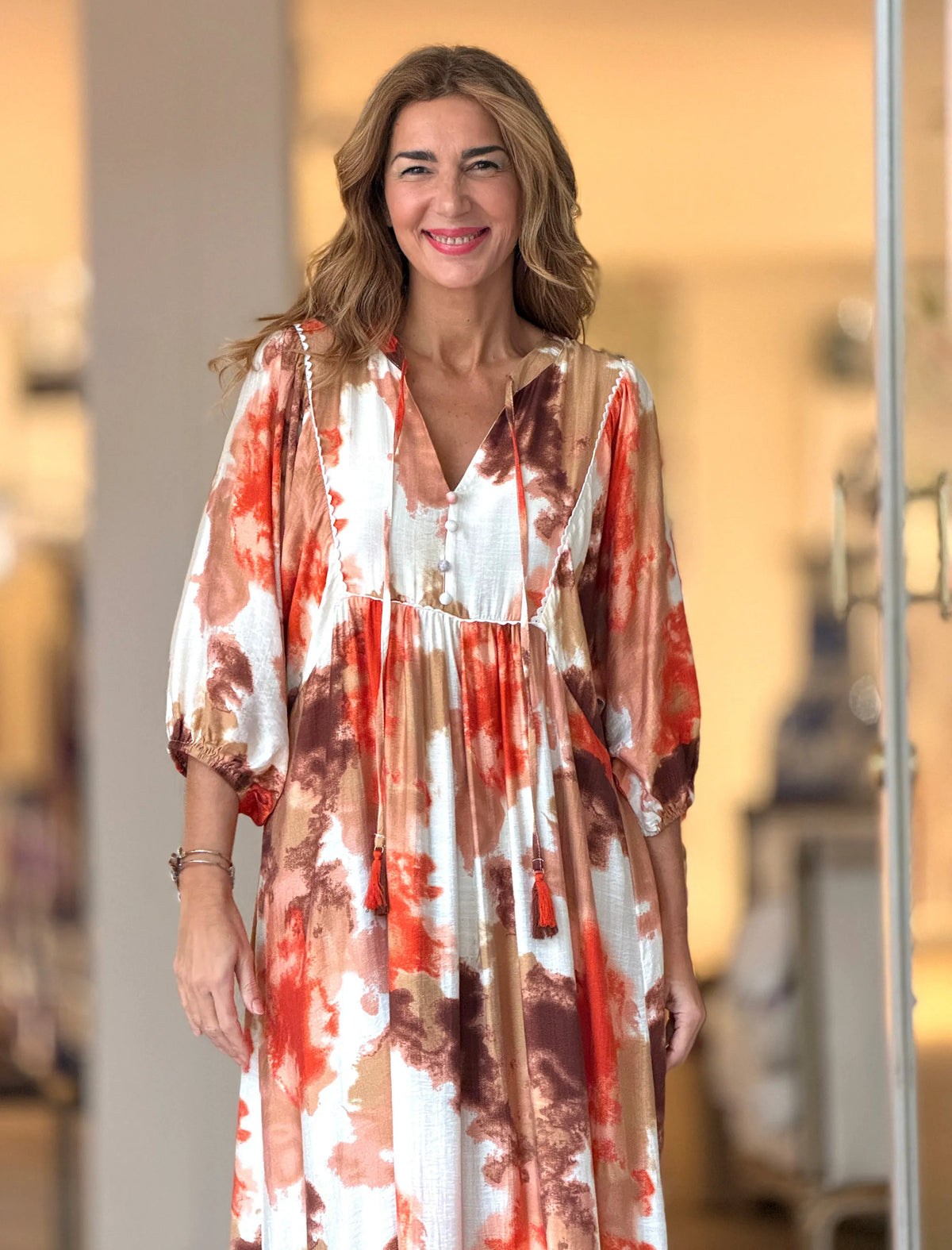 Vestido boho fluido naranja terracota ideal
