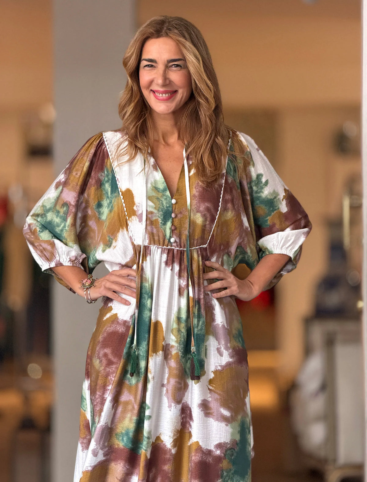 Vestido Ideal boho fluido arena