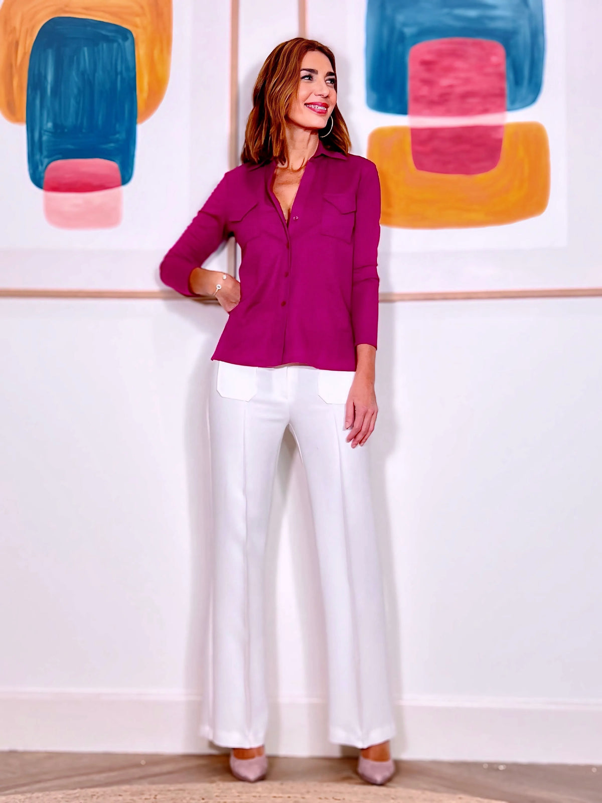 Camisa buganvilla de mujer polo de bolsillos