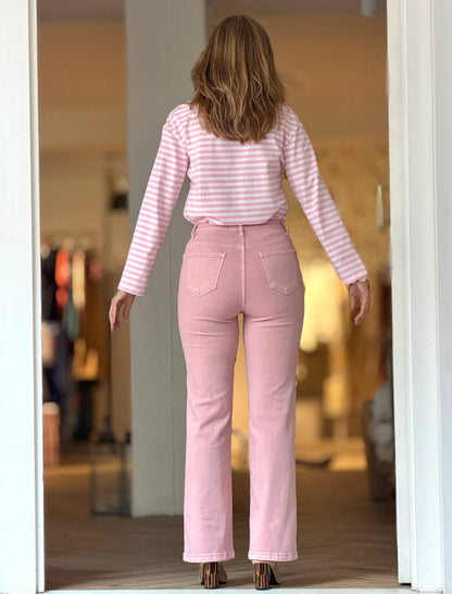 Pantalón vaquero rosa bolsillos chic