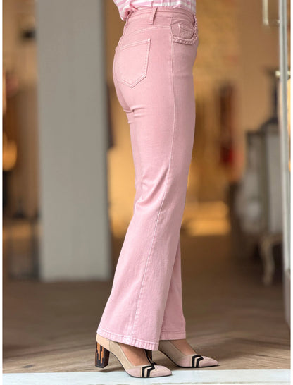Pantalón vaquero rosa bolsillos chic