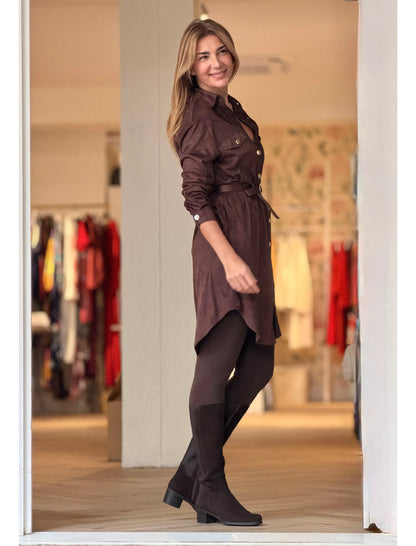 Vestido camisero corto marrón chocolate
