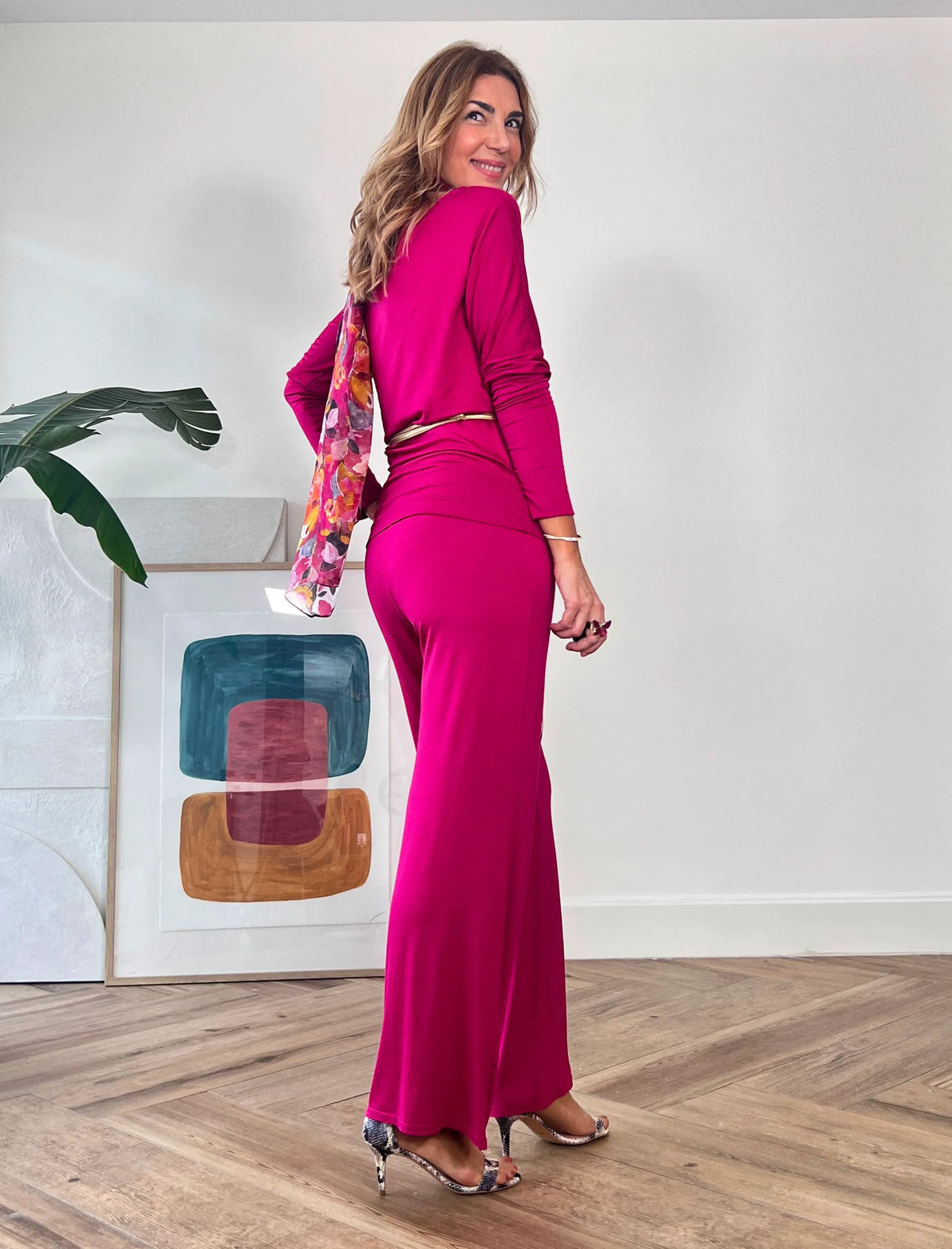 Pantalón soft de viscosa buganvilla