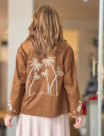 Chaqueta palmeras bordadas camel