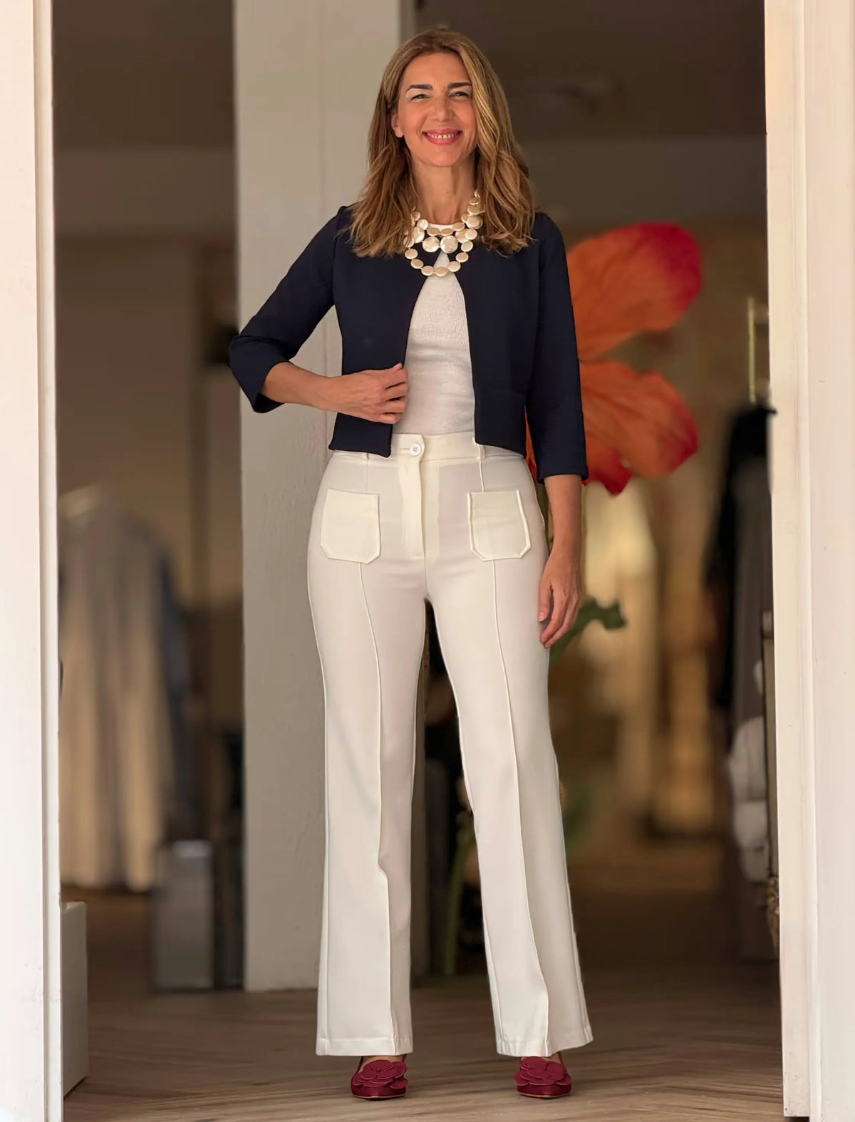 Chaqueta azul corta piqué chic