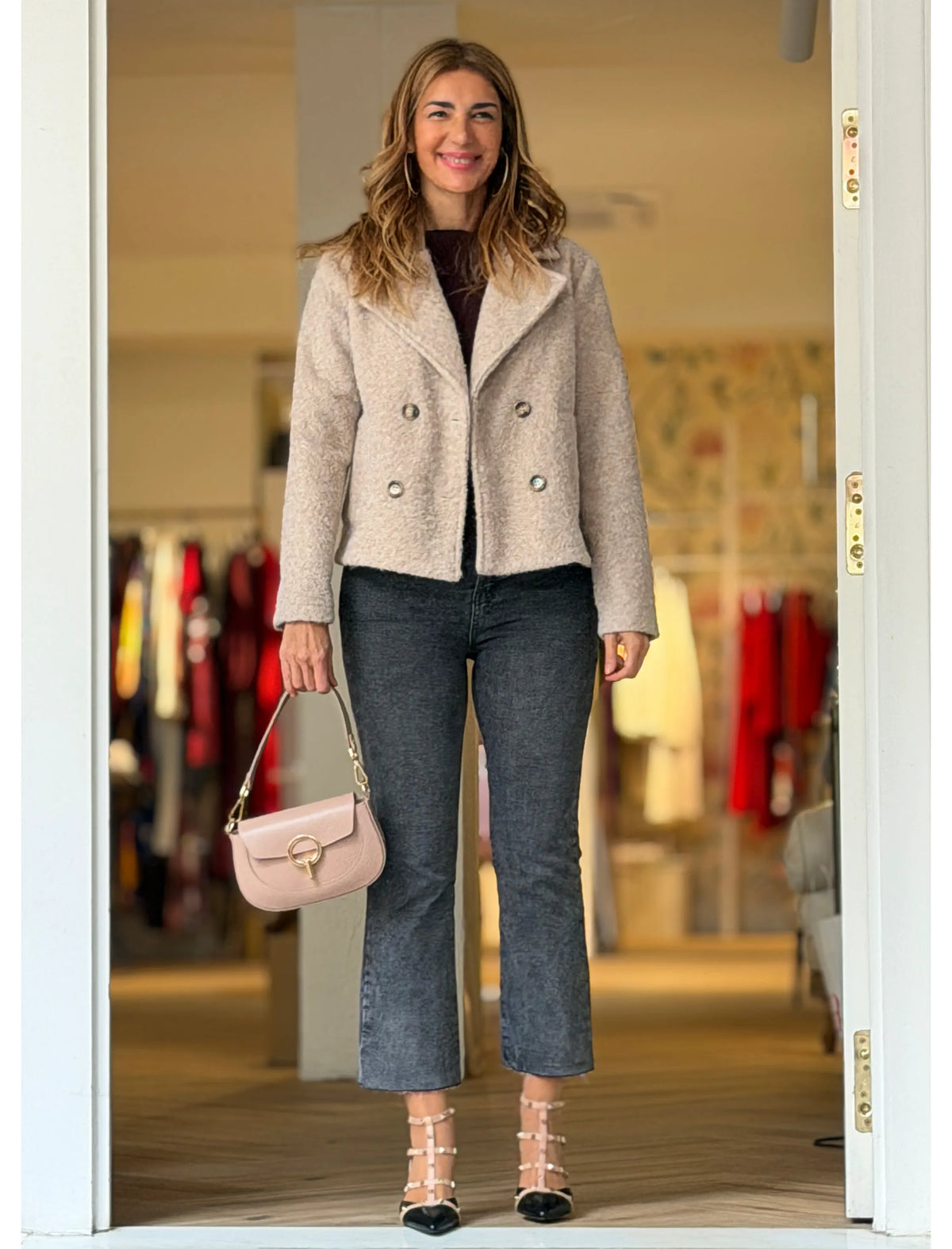 Chaqueta cruzada botones chic beig
