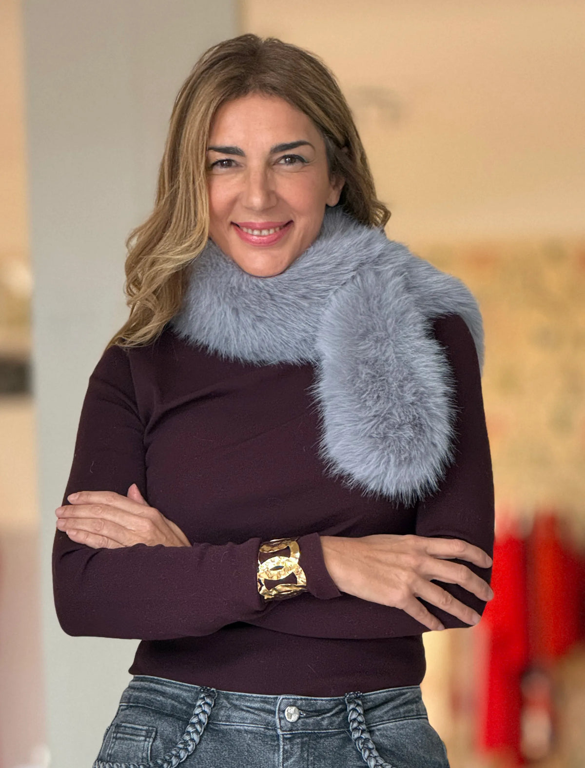 Jersey burdeos pliegues chic