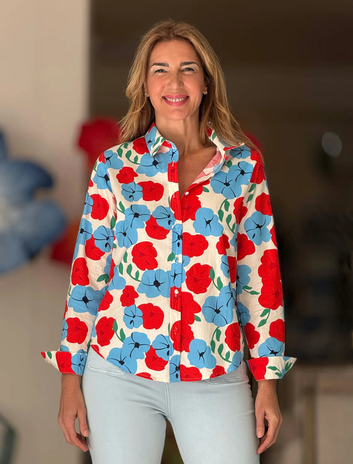 Camisa estampada floral de algodón