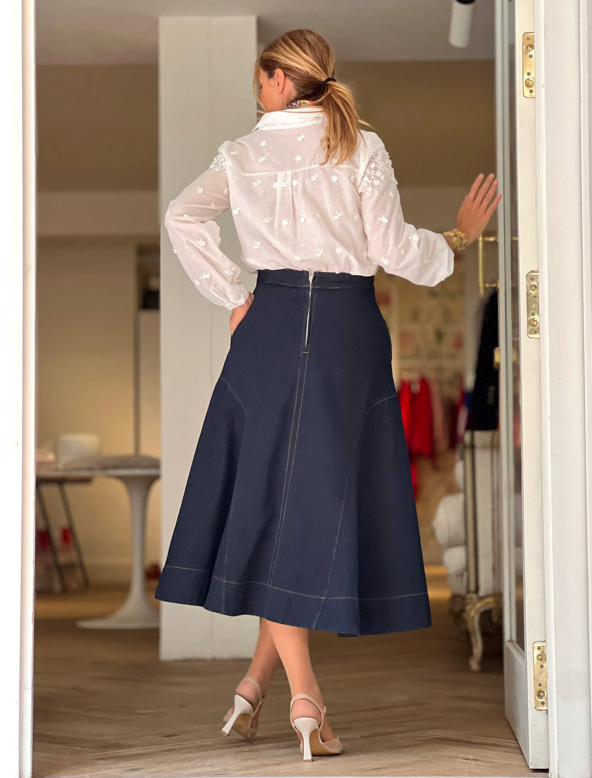 Falda denim couture