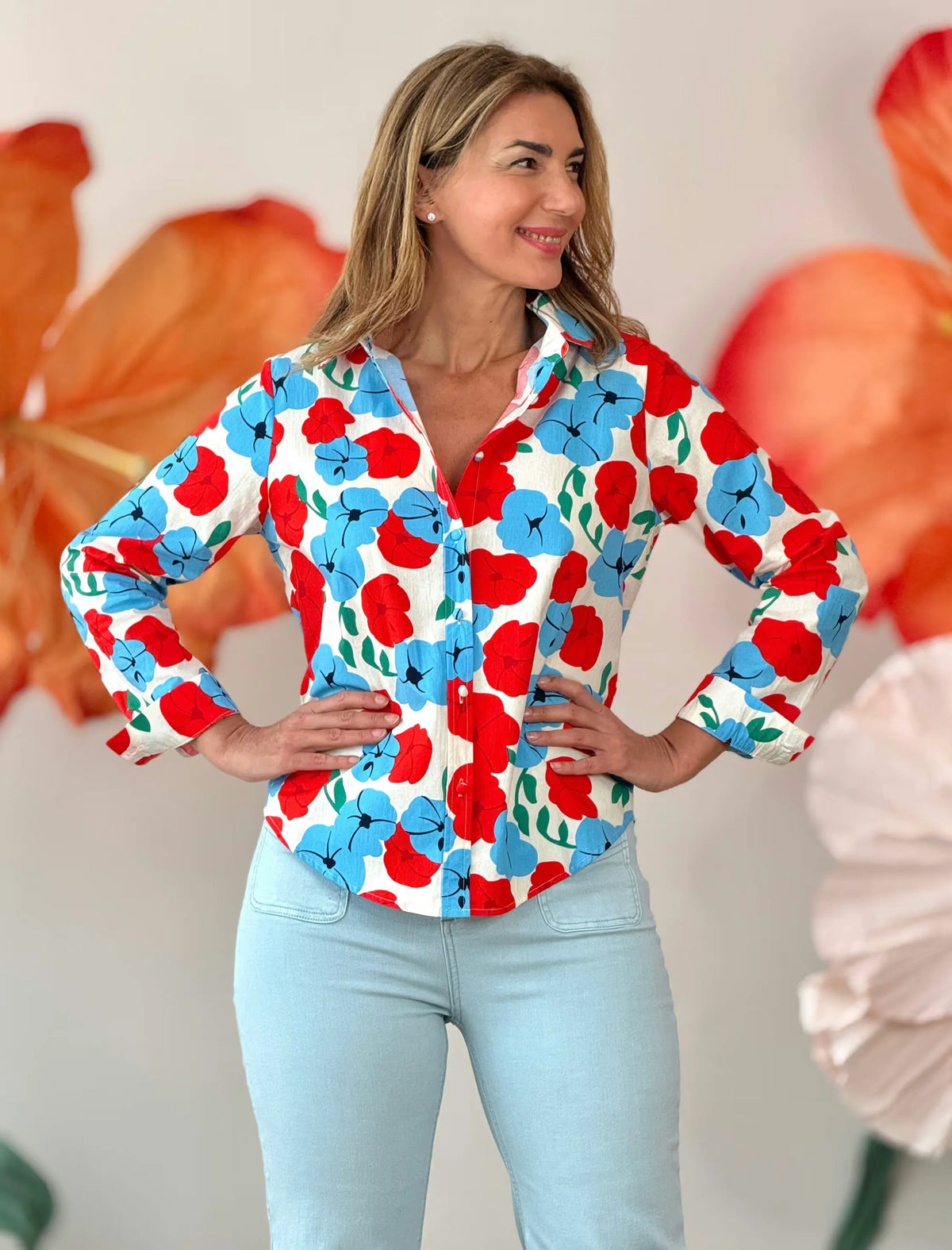 Camisa estampada floral de algodón